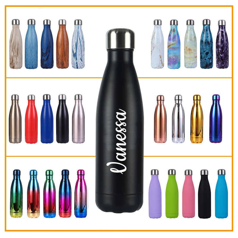 Portable stainless steel water bottle add your text