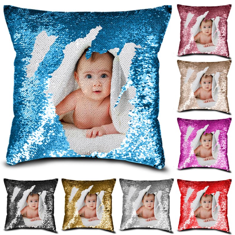 Personalized photo Your name or text Decorative sequin cushion cover