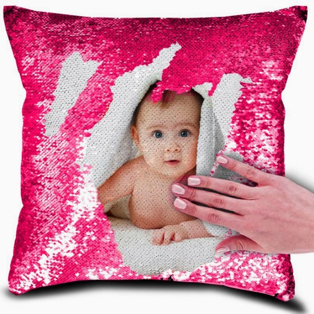 Personalized photo Your name or text Decorative sequin cushion cover