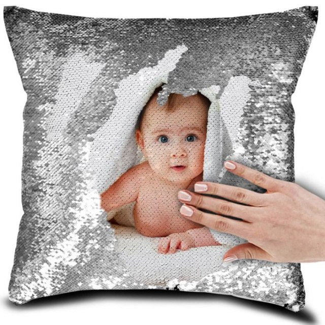 Personalized photo Your name or text Decorative sequin cushion cover