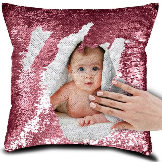 Personalized photo Your name or text Decorative sequin cushion cover