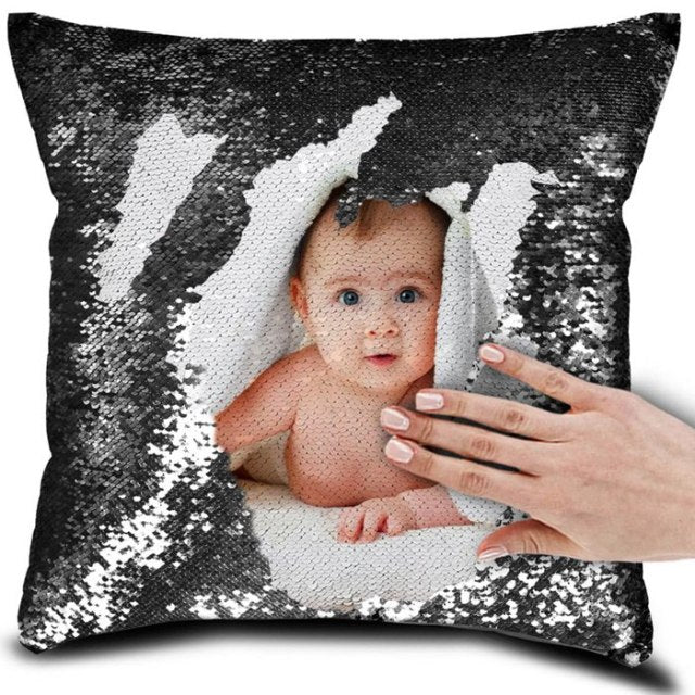 Personalized photo Your name or text Decorative sequin cushion cover