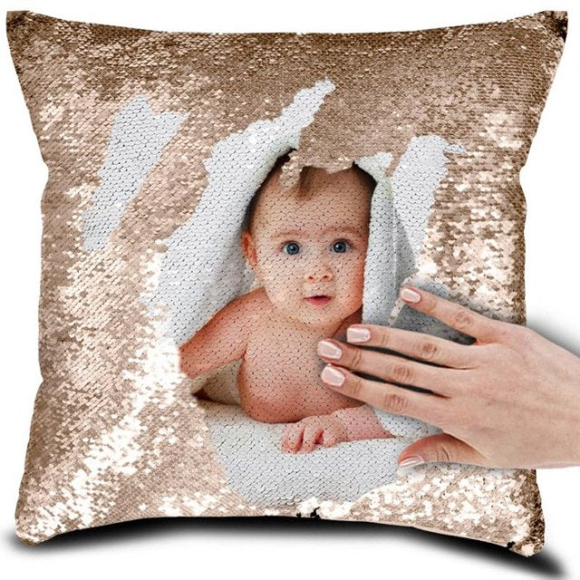 Personalized photo Your name or text Decorative sequin cushion cover