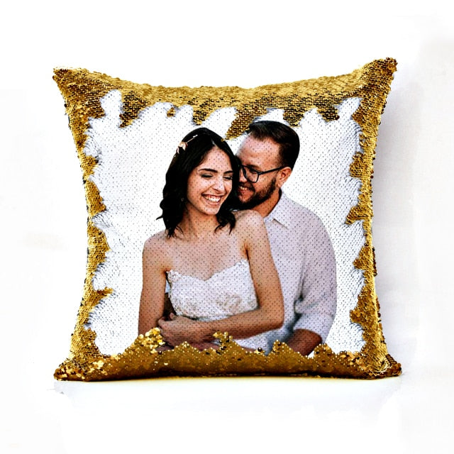 Personalized photo Your name or text Decorative sequin cushion cover